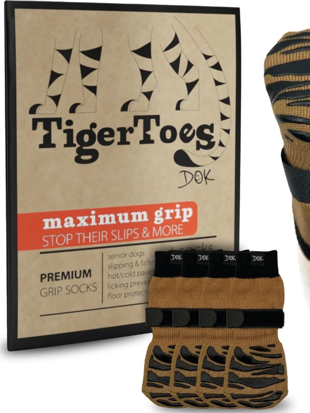 TigerToes Premium Non-Slip Dog Socks for Hardwood Floors - Extra-Thick Grip
